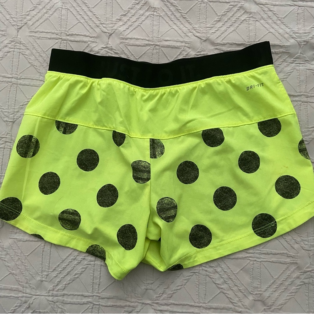 Nike Women's Lime Green and Black Polka Dot Shorts - Picture 3 of 9